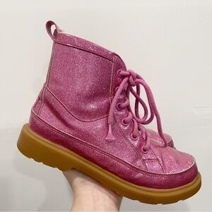 Ugg Robley Kids Pink Glitter Lace-Up Boots Size 4